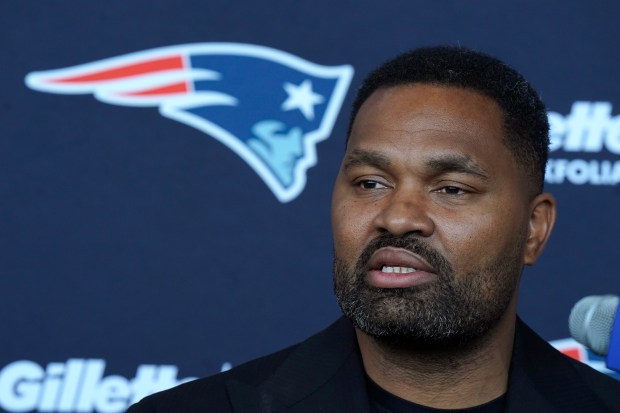 Newly-named New England Patriots head coach Jerod Mayo faces reporters on Wednesday, Jan. 17 during a news conference in Foxboro. (AP Photo/Steven Senne)
