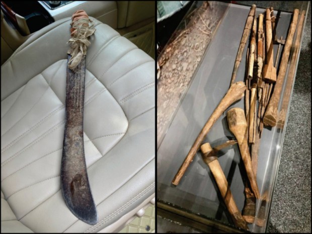 A machete and a collection of tools that federal prosecutors say extremist Hutus, allegedly including Eric Tabaro Nshimiye, 52, used to murder Tutsis during the Rwandan genocide of 1994. (Courtesy / U.S. District Court)