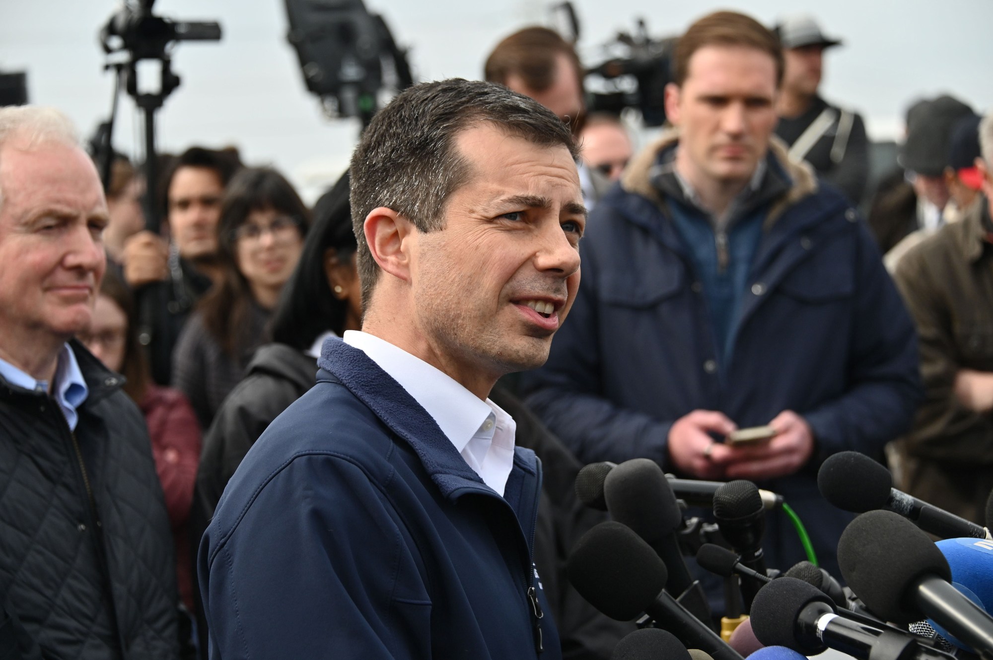 U.S. Transportation Secretary Pete Buttigieg speaks at a press conference after the collapse of the Francis Scott Key Bridge on Tuesday. (Kim Hairston/Staff)