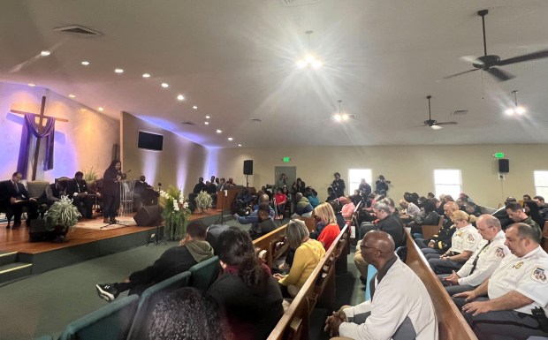 First responders and officials from Baltimore City and Baltimore County attended a prayer vigil in honor of the Francis Scott Key Bridge collapse at Mt. Olive Baptist Church of Turner Station in Dundalk. (Cassidy Jensen/Staff)