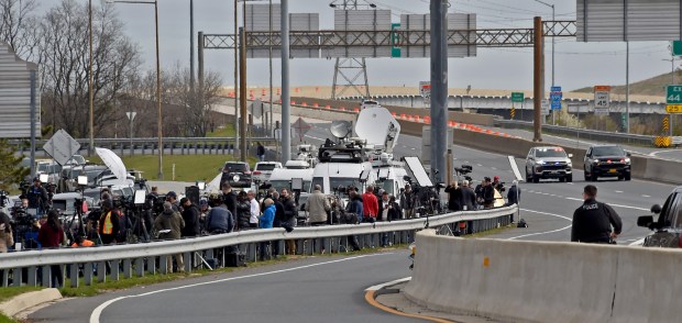 March 26, 2024: Dozens of reporters and television crews are on the scene at the Maryland Transportation Authority campus this morning after the collapse of the Francis Scott Key bridge. (Barbara Haddock Taylor/Staff)